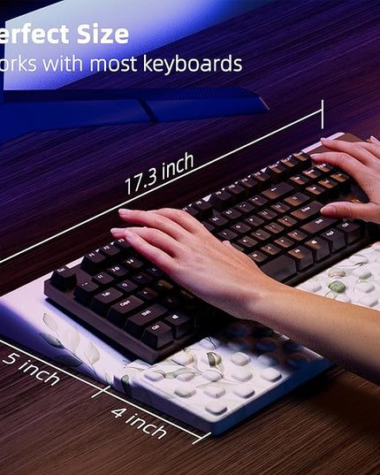 Ospelelf Keyboard Wrist Rest Pad Comfy Ergonomic Keyboard Stand Holder Office Desk Accessories Work from Home Essentials Green Leaves Pattern