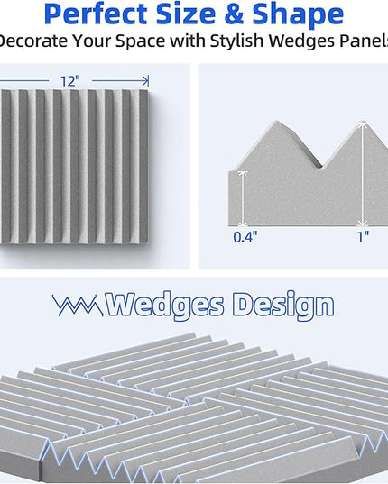 48 Pack Sound Proof Foam Panels for Wall with Self Adhesive, 1" X 12" X 12" High Density Acoustic Panels Sound Absorbing Quick-Recovery, Wedges Soundproof Wall Panels for Gaming & Studio Decor - Gray