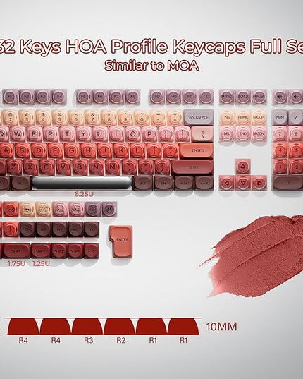 OHY PBT Keycaps, XVX Berry Kiss Theme Red Jelly HOA Profile Key Cap, 132-Key Cute Custom Keycaps (for Mechanical Keyboards with Cherry/Gateron MX Switches)-Lipstick