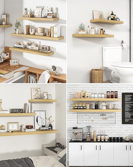 RICHFOCUS 72Inch Floating Shelves for Wall 2 Pack Shelves for Bedroom|Kitchen|Bathroom Wall Mounted Rustic Wood Floating Shelf with Invisible Brackets for Books|Storage|Decor, Oak