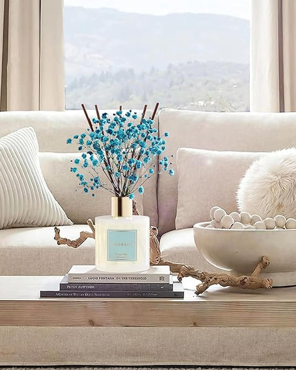COCORRÍNA Reed Diffuser - Ocean Mist 6.7 Fl.oz Reed Diffuser Set with Sticks & Preserved Baby's Breath, Reed Diffuser for Home Bathroom Shelf Decor