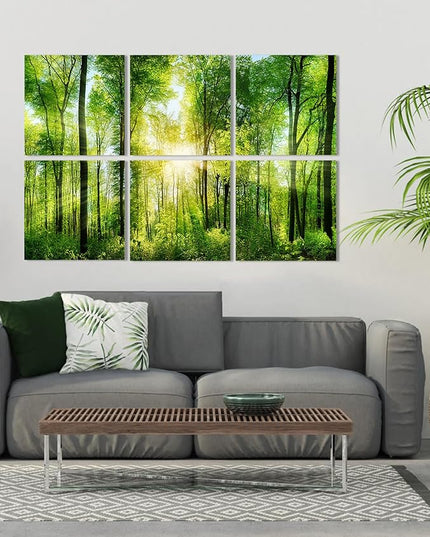 YPY Sound Proofing Panels for Walls Morning sunrise forest green trees: 6 Pack 72×48 Inches Decorative Art Acoustic Panel Sound Dampening Panels Absorbing Treatment
