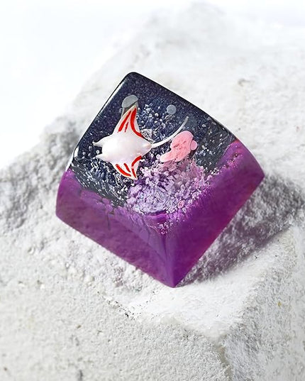 Manta Ray Artisan Keycap Black Purple Ocean Coral R1 SA Profile Custom Sea Creatures Keycaps 1U ESC Handmade Gaming Resin Key Cap Cherry MX Switch Compatible Mechanical Keyboard Manta Ray Lover Gift