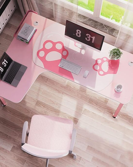 EUREKA ERGONOMIC Gaming Desk,60 Inch Pink L-Shaped Computer Desk, Corner Desk Gamer Desk Game Table with Free Mouse Pad for Girls Home Office Wood & Metal Space-Saving,Easy to Assemble,Pink