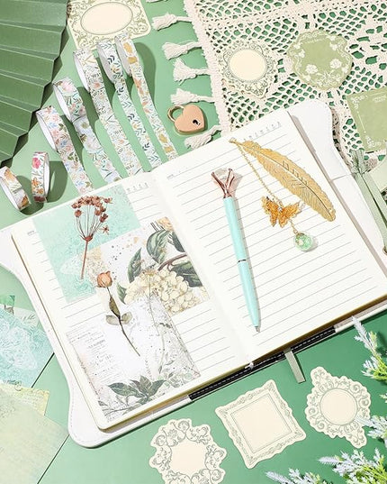 Janlaugh DIY Journal Diary with Lock Set Scrapbook Kit Stationary Diary Supplies Art Crafts Kit for Birthday Holidays Ideal Gifts for Women Teen Girls(Light Green,Fresh)
