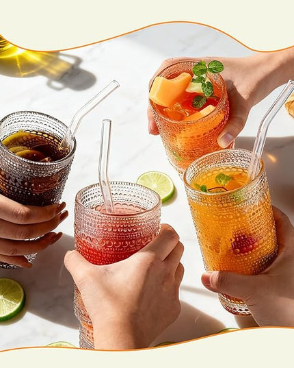Hobnail Drinking Glasses 16 oz, 8 Pack Vintage Hobnail Glassware, Clear Water Glasses Tumbler, Kitchen Cups for Juice, Beer, Cocktail, Whiskey
