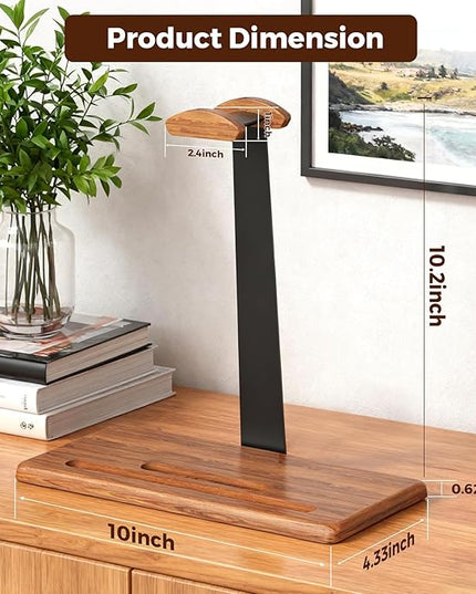 Walnut Headset Stand for Desk with Phone Holder | Headphone Stand Headphone Holder (Natural Wood)