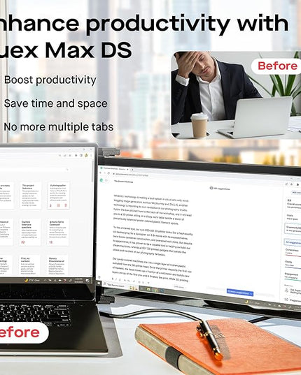Mobile Pixels New Duex Max DS 14.1'' FHD 1080p Laptop Screen Extender, USB Type-C/HDMI Ports, Portable Monitor for 14'' to 17 Inch Laptops, Compatible with macOS/Windows/Apple/Android/Switch(Black)