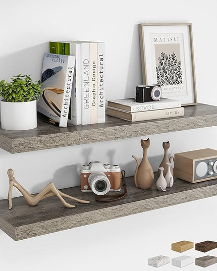 RICHFOCUS 40Inch Floating Shelves for Wall 2 Pack Shelves for Bedroom|Kitchen|Bathroom Wall Mounted Rustic Wood Floating Shelf with Invisible Brackets for Books|Storage|Decor, Grey