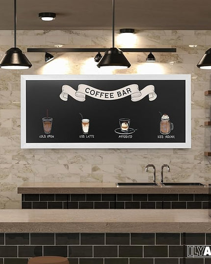 Ilyapa Extra Large Magnetic Chalk Board for Wall - Hanging Sandwich Menu Signs for Restaurant, Cafe, Food Truck, or Kitchen - 58x25 Inches - White