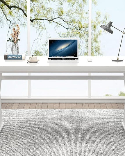 FOLUBAN Modern White Desk, Rustic Wood and Metal Computer Desk for Home Office, Simple Writing Work PC Desks for Bedroom, Industrial Study Gaming Table for Living Room, White, 53 Inch