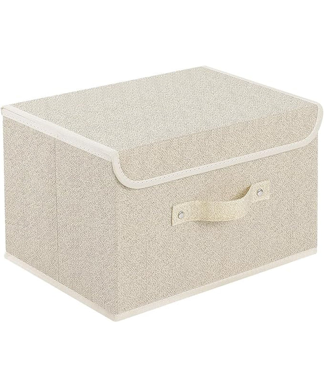 Storage Boxes, Collapsible Storage Bins with Lids, Cotton and linen cloth Storage Baskets with Handle, for Books, Closet, Bedroom, Home, 13x9.1x7.9 in, Grey and Beige
