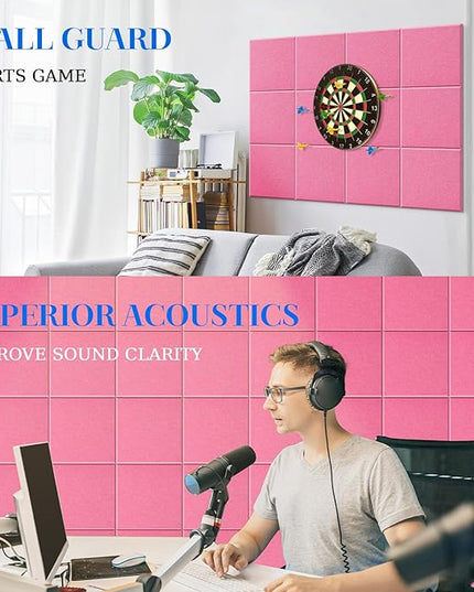 DOLLAR BOSS Large Cork Board for Wall 48" x 36" x 0.5" Pink Bulletin Board 12 Packs Corkboard Tiles Self Adhesive Felt Wall Tiles for Office Home School, Pink