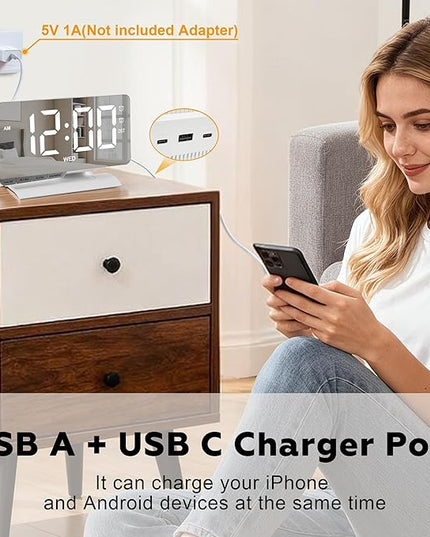 SZELAM Digital Clock,Alarm Clock Bedside,7.3'' Large LED Mirror with Date Display,Dual Alarm with 3 Mode,Brightnee Adjust,DST,Snooze Function,USB C Charging Port,5 Levels Volume for Desk Bedroom Teens