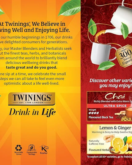 Twinings Chai Black Tea Individually Wrapped Bags, 25 Count (Pack of 6), Sweet, Savoury Spices, Caffeinated, Enjoy Hot or Iced, 150 Teabags