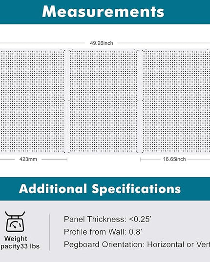 Pegboard Rack Garage Storage,Steel Pegboard Heavy Duty- 3 Pack 16-Inch X 24-Inch Metal Peg Board Tool Organization Panels (White)