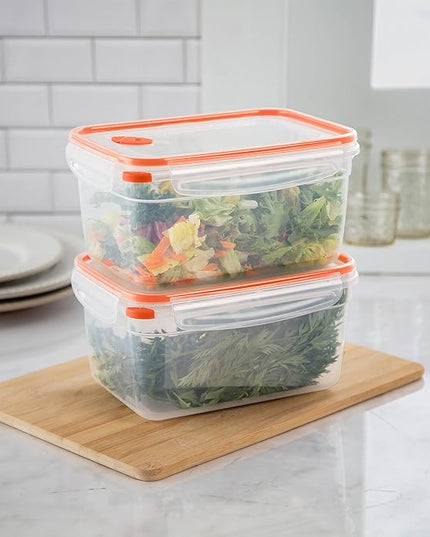 Sterilite Ultra-Seal 12 Cup Rectangle, Airtight Food Storage Container, Latching Lid, Microwave and Dishwasher Safe, Clear With Orange Gasket, 6-Pack