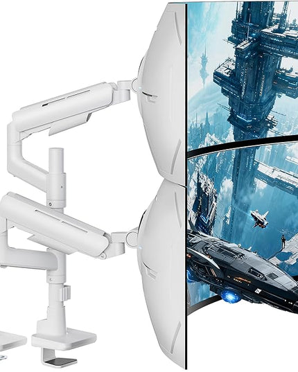 ARES WING Dual Monitor Mount for 17-49 Inch Ultrawide Heavy Duty Curved Screen, Computer Monitor Arm Desk Mount, Gas Spring Adjustable Dual Monitor Stand for Desk, White