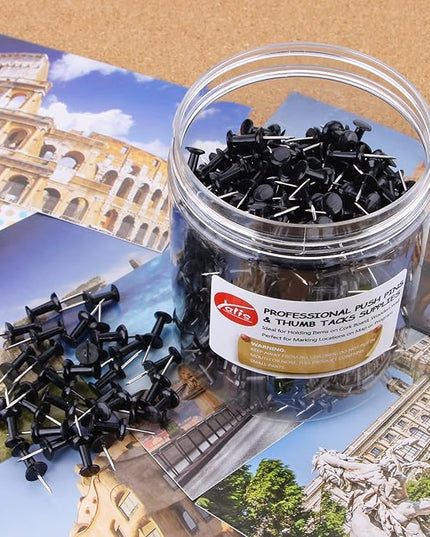 Yalis Black Push Pins 600 Count, Standard Dark Thumb Tacks for Corkboard Bulletin Board