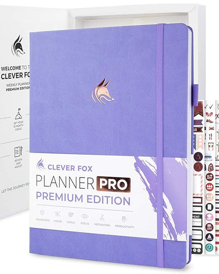 Clever Fox Planner Pro Premium – Luxurious Weekly & Monthly Planner with Budget Organizer for Productivity & Goals, Undated, A4 (Lavender)