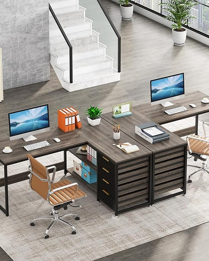 Tribesigns L Shaped Computer Desk with Storage Drawers, 59 inch Corner Desk with Shelves, Reversible L-Shaped Office Desk Writing Table Workstation for Home Office, Grey
