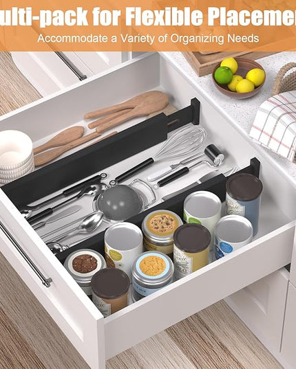 Bamboo Drawer Dividers,17-22" Adjustable Kitchen Drawer Organizer for Clothes,8 Pack Expandable Drawer Organization Separators for Bedroom,Bathroom,Dresser and Office,Black