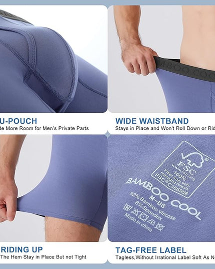 BAMBOO COOL Men's Ultra Breathable Underwear,No Riding Up Boxer Briefs with ComfortFlexible Waistband,Multipack