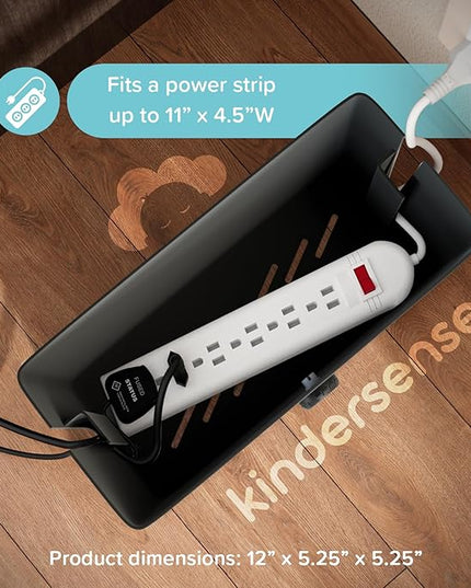 KinderSense® Cable Management Box - Cord Organizer with Child Proof Lock - Cord Hider to Conceal Wires,Power Strips from TV,Computer,Desk and Babies - 12 X 5.25 x 5.25 (Black)