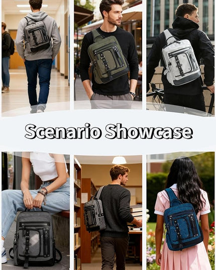 Schkleier Messenger Bag for Men Canvas Sling Bag Crossbody Backpack Laptop Shoulder Bag Hiking Daypacks Casual Tactical