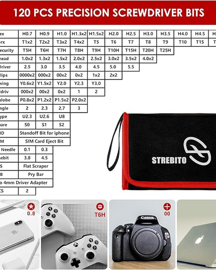 STREBITO Screwdriver Sets 142-Piece Electronics Precision Screwdriver with 120 Bits Magnetic Repair Tool Kit for iPhone, MacBook, Coumputer, Laptop, Tablet, PS4, Xbox, Nintendo, Eyeglasses, Jewelers