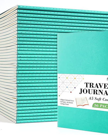 36 Pack Soft Cover Journal Bulk, Feela Lined Blank Travel Journal for Women Men Writing, Notebooks College Ruled for Work, Note Taking Notebook School Business Supplies, 8.2” x 5.5”, A5, Emerald