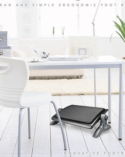 EHO Ottoman, Ergonomic Foot Rest for Under Desk, Adjustable Height and Angle, Sponge Platform, Anti-Slip, Ankle Support, Detachable Washable Cushion, Back and Leg Pain Relief, 21.6" L x 11.4" W, Black