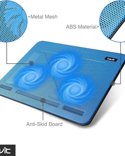 Havit HV-F2056 15.6-17 Inch Laptop Cooler Cooling Pad - Slim Portable USB Powered (3 Fans) (Blue)