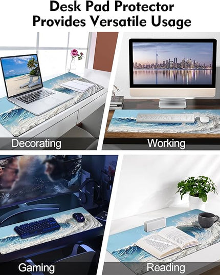 Galdas Gaming Mouse Pad XXL XL Large Long Extended Big Mousepad Non-Slip Rubber Keyboard Desk Pad with Stitched Edges for Laptop Home Office (31.5x11.8x0.08 Inch) … (Painting Waves)