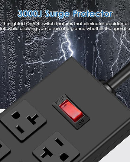 JUNNUJ Heavy Duty 20 Amp Power Strip, Garage 6 Outlets Metal 12 Gauge Surge Protector 3000J, High Amp 5-15P Adapter Shop 6-20R T-Slot Industrial (6AC, 4FT)