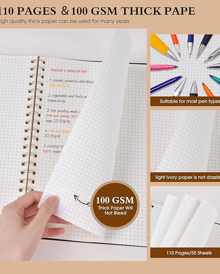 Graph Paper Notebook, Spiral Notebook Journal 8.5” x 11”, A4 Large Grid Notebooks for Women Men, 100 GSM Graph Paper, Plastic Hardcover Spiral Graphing Journals for Work School Engineerin, Black