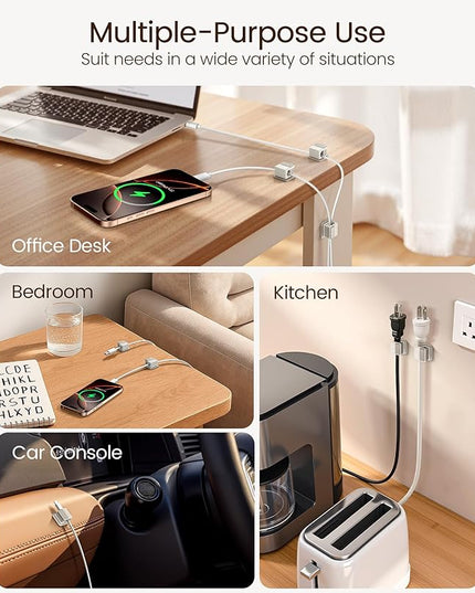 6 Pack Magnetic Cable Clips, Glow in The Dark Cable Holders, GolbinBox Cord Organizer with Shockproof Silicone, Fits up to 8mm Adhesive Cord Clips for Desk, Wall, Nightstand, Car, Home, Office, Stone