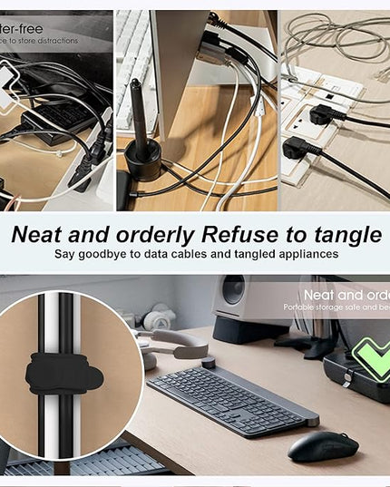 Nearockle Silicone Cable Ties Cord Organizer for Cable Management, 16PCS 4.2" and 7.1" Reusable Cable Organizer Electronic Accessories for Home, Office, Kitchen, School, Travel (Black)