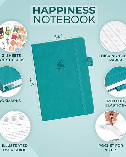 Clever Fox Happiness Notebook – Daily Positivity Journal for Women with Prompts & Positive Quotes – Affirmation & Self Esteem Gifts (Turquoise)