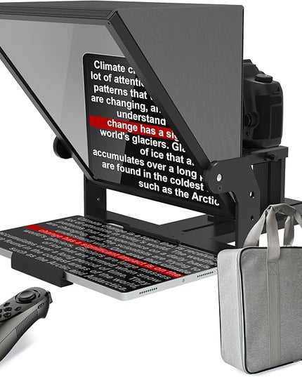 13-inch high-Definition Wide-Angle teleprompter｜High-Definition Beam Splitter Design｜Manual Height Adjustment, Compatible with a Wide Range of Devices｜with Remote Control and teleprompter apps