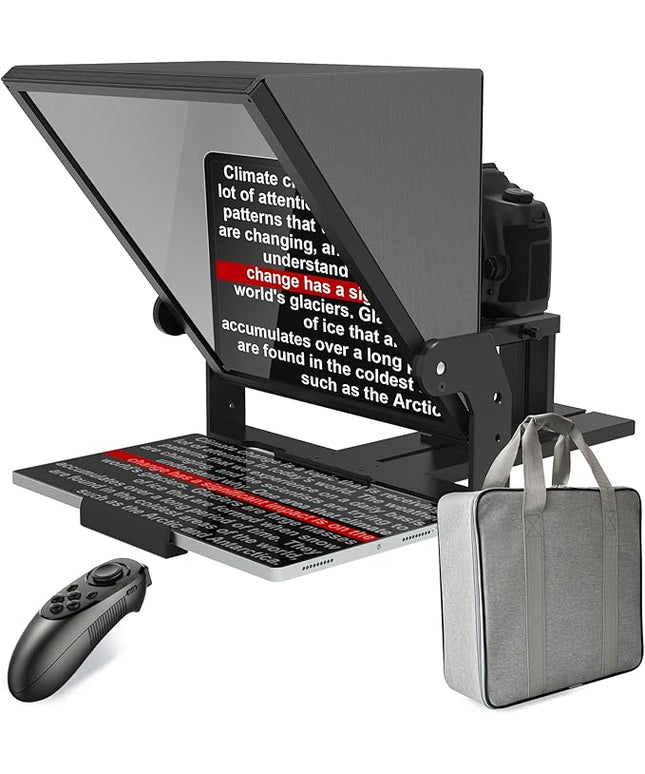 13-inch high-Definition Wide-Angle teleprompter｜High-Definition Beam Splitter Design｜Manual Height Adjustment, Compatible with a Wide Range of Devices｜with Remote Control and teleprompter apps