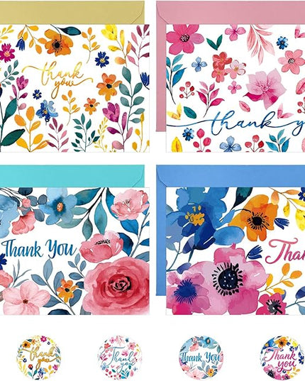 Thboxes 36 Pack Thank You Cards with Envelopes, 4x6 Inch Thank You Cards with Envelopes & Stickers, Greeting Card for Birthday, Wedding, Baby Shower, Bridal Shower, Thanksgiving, Christmas
