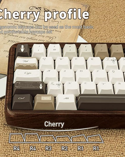 145 Keys Elegant Brown and Warm Beige Keycap Set, Five Side Dye Sublimation Cherry Profile PBT Key Caps for Mechanical Gaming Keyboard