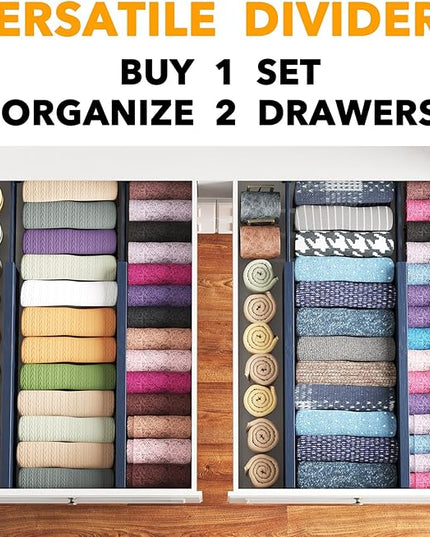 SpaceAid Bamboo 4 Pack Dresser Drawer Dividers, 4.65“ High Adjustable 17“-22” Drawer Organizers, Expandable Organization for Clothing, Clothes, Dressers, Navy Blue