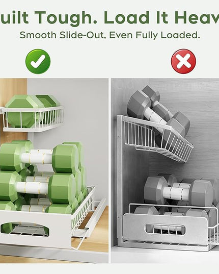 Under Sink Organizer and Storage, Height Adjustable Cabinet Organizer with Slide Out Drawer, Pull Out Under Sink Storage, Multi-Purpose 2 Tier Sink Shelves for Kitchen Bathroom Pantry (White, 1 Pack)