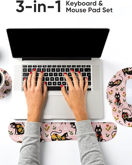 RICHEN 3 PCS Computer Mouse Pads for Desk with Coaster Set, Non-Slip Keyboard Wrist Rest and Mouse Pad Set, Ergonomic Design (YKMWR-51)