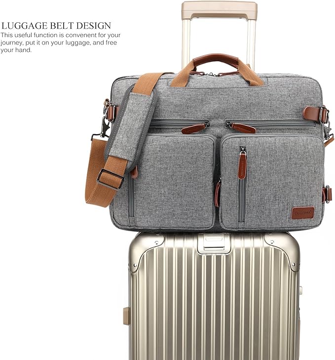 CoolBELL Convertible Backpack Messenger Shoulder bag Laptop Case Handbag Business Briefcase Multi-functional Travel Rucksack Fits 17.3 Inch Laptop For Men/Women (Grey)
