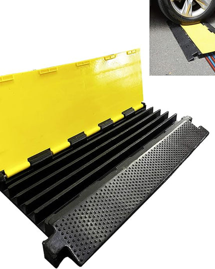 Reliancer 5 Channel Rubber Cable Protector Ramp Traffic Speed Bump 18000lbs Capacity Heavy Duty Cable Protective Cover Ramp Driveway Hose Cord Track Protector Wires Concealer w/Flip-Open Top Cover