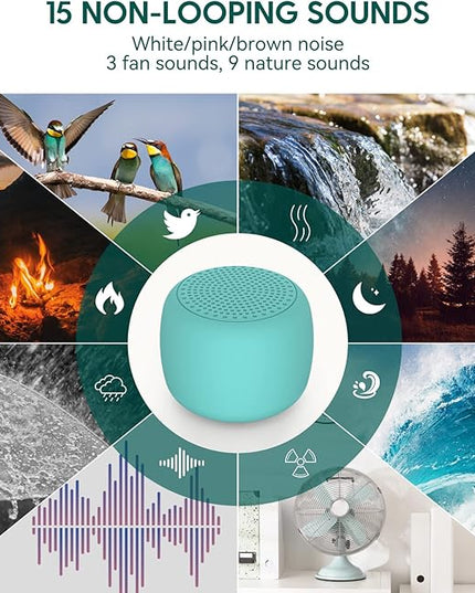 Babelio White Noise Sound Machine for Adults Kids Baby, Mini, 15 Non-looping Sounds, Timer, Memory Function, Easy to Pocket and Travel Cyan