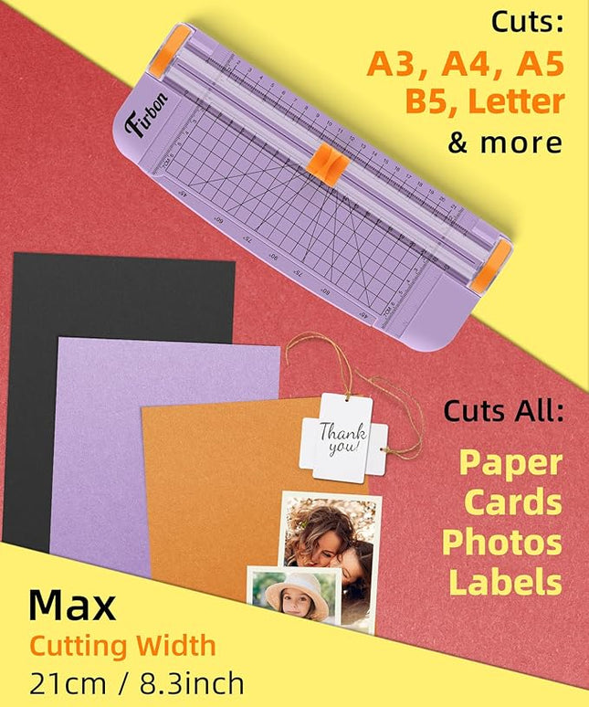 Firbon Purple A5 Paper Cutter, Straight Small Paper Trimmer with Side Ruler for Scrapbooking Craft, Paper, Coupon, Label, Cardstock